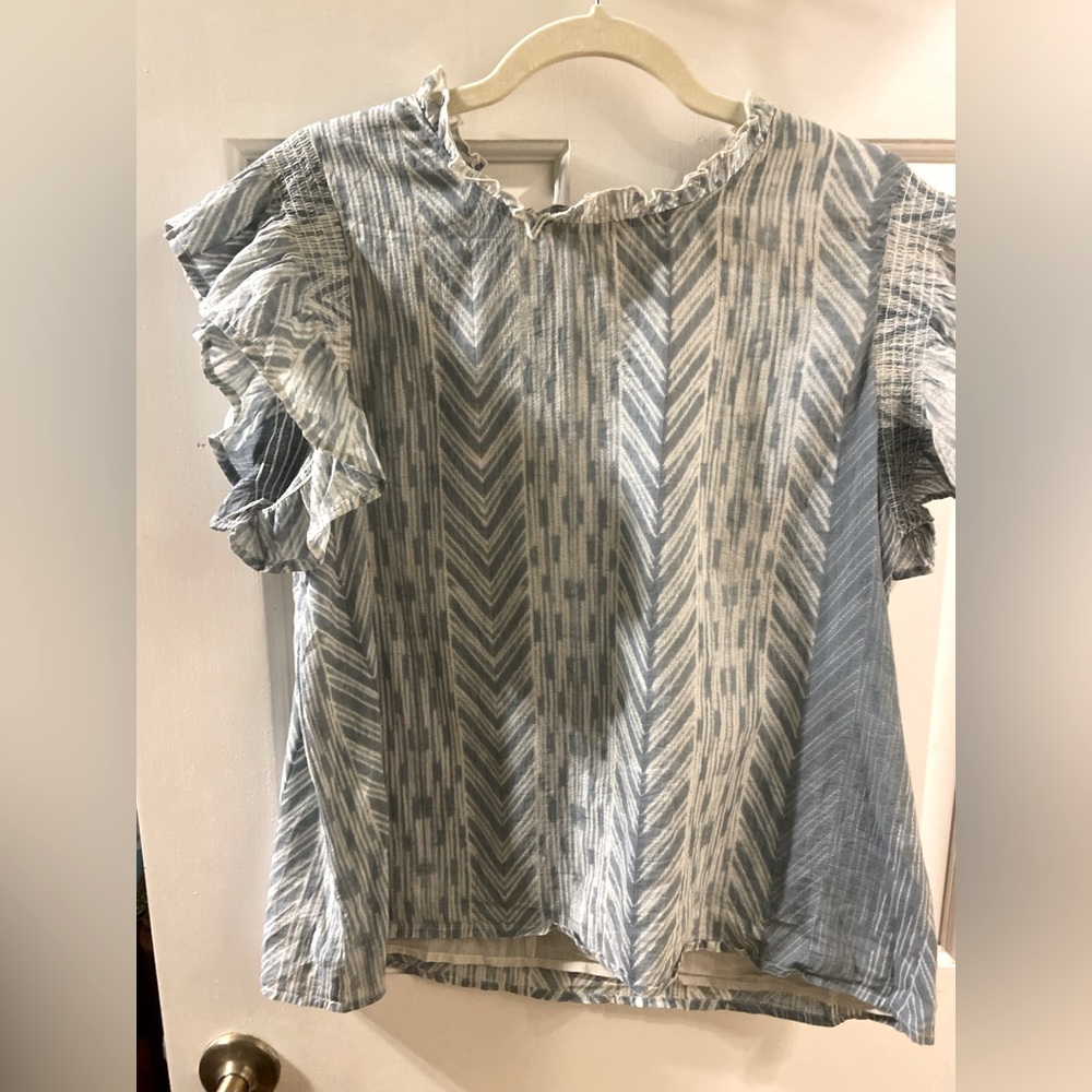 Blue THML Flutter Sleeve Top in Size Large